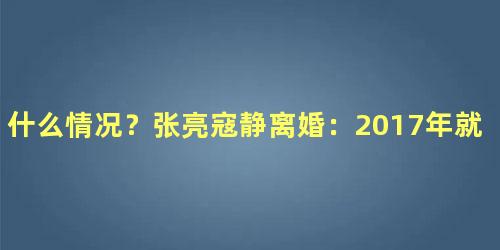 什么情况？张亮寇静离婚：2017年就已经离婚