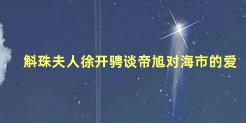 斛珠夫人徐开骋谈帝旭对海市的爱