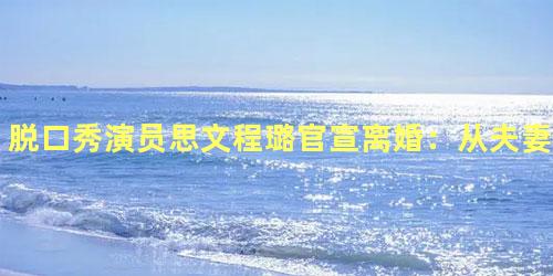 脱口秀演员思文程璐官宣离婚：从夫妻做回兄弟